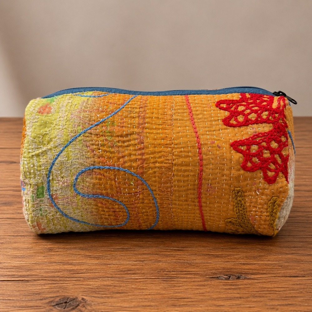 Kantha‎ Quilted Embroidered Pouch Bag Accessories Travel Toiletry Utility Boho
